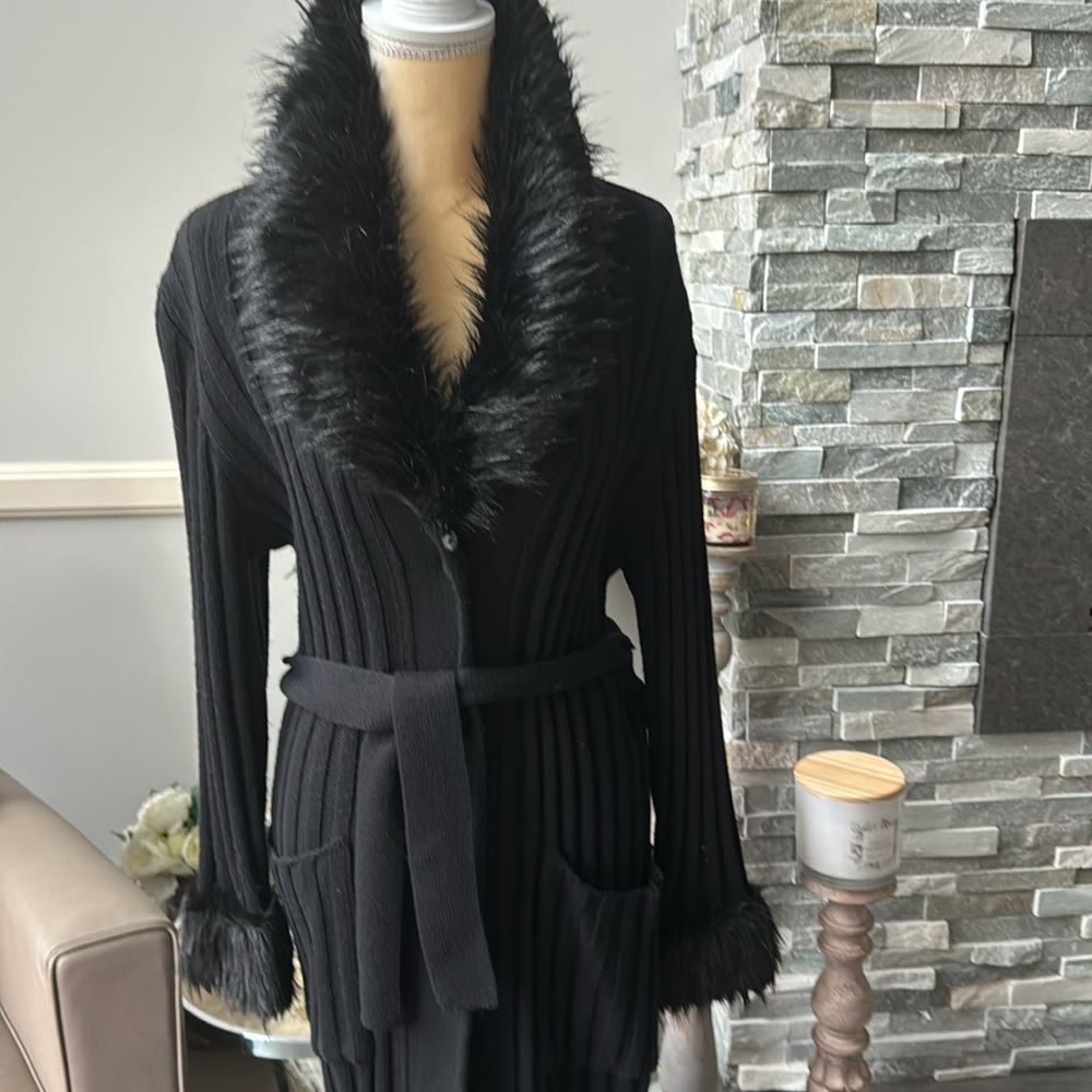 Polo Garage Long Cardigan with Faux Removable Fur. Size S/M.